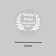 Round transparent label with white print and a laurel wreath design, displayed on a grey background with a measurement showing 37mm width. Ideal for customised or personalised product labels and small packaging.
