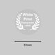 Round transparent label with white print and a laurel wreath design, displayed on a grey background with a measurement showing 51mm width. Ideal for customised or personalised product labels and small packaging.