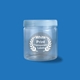 Clear plastic jar with a screw-on lid, featuring a round transparent label with white print in a laurel wreath design. Ideal for customised or personalised branding on beauty, craft, or storage products.