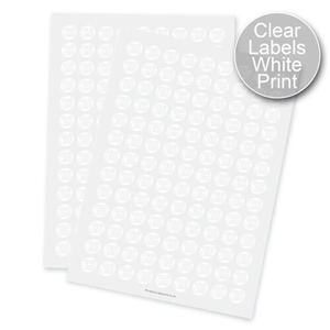 clear labels with white print circle 19mm