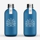 two blue bottles with 64mm x 34mm white print transparent labels