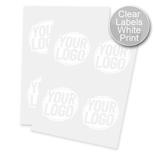 Two sheets of large transparent labels with white print, each displaying a circular placeholder design reading Your Logo. Ideal for customised or personalised branding on larger products or packaging, suitable for various business uses.