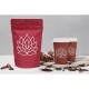 red bag and two red coffee cups with 60mm transparent labels with white print