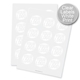 Two sheets of Square transparent labels with white print, each label displaying a circular design with placeholder text. Designed for customised or personalised branding, ideal for applying logos or names to product packaging.