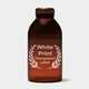Amber glass bottle with a brown screw cap, featuring a large round transparent label with white print in a laurel wreath design. Suitable for customised or personalised branding on health, wellness or apothecary products.