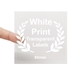 Square transparent label with white print reading 80mm, held between two fingers. Features a laurel wreath design and is ideal for customised or personalised branding on small product packaging or gift items.