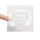 80mm transparent label with white print being held by a finger for size guide