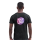 Man wearing a black t-shirt with a custom Your Logo design printed on the back, ideal for personalised branding or customised apparel.