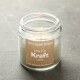 brown kraft 40mm square label with white print on a clear and white candle
