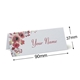 Personalised wedding place card with your name in elegant design on folded white cardstock. Dimensions are 90mm wide by 37mm high, shown with measurement indicators on a plain white background.