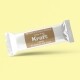 kraft labels with white print on a white pouch and yellow background