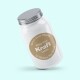 64mm circle brown kraft label with white print on a white product bottle with pale blue background