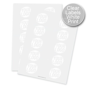 white print on transparent labels 83mm x 53mm