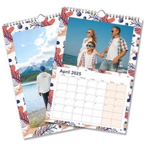 An A3 photo calendar showingyour image. One image features a family photo of your choice The calendar is spiral-bound with space for your images above each month.