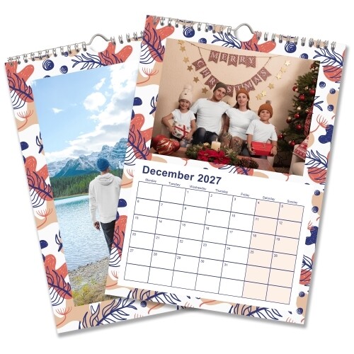Personalised A3 photo wall calendar for 2027 featuring family and travel photographs.