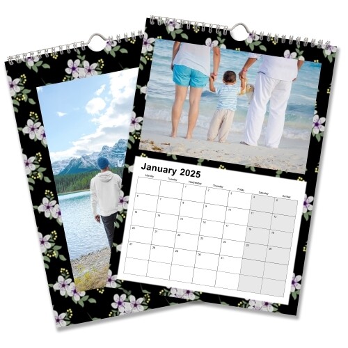 2 wall calendars with black background and flowers upload your own images