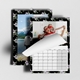 Custom black floral A3 photo calendar with family pictures, wire binding and turnable monthly pages.