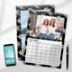 Personalised A3 family photo calendar with a black floral border and large monthly date boxes.