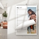 Personalised A3 photo organiser calendar displayed on a wall with lined daily planning spaces.