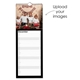 Black personalised kitchen calendar showing how customers can upload family photos for each month.