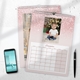 Custom A4 photo calendars with pink glitter designs and monthly planning grids