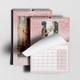 Personalised A4 pink glitter photo calendars displayed beside a phone and pen
