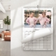 Personalised A4 February wall calendar with two girls and a page curling forward in a modern room.