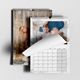 Custom marble-effect A3 photo calendar with family pictures, wire binding and turnable monthly pages.