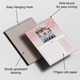 Pink A3 photo wall calendar with wire binding, hanging hook, sturdy greyboard backing and 170gsm silk pages.