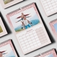 A December 2026 page from an A3 pink glitter-themed photo calendar. The image features a family posing in front of a Christmas tree with festive decorations. The calendar includes a large monthly grid layout.