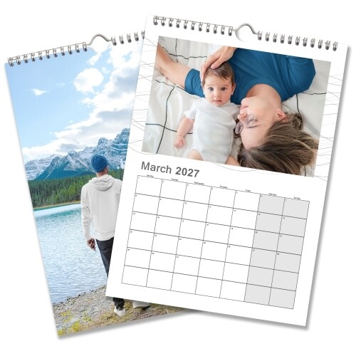 Personalised photo wall calendars for 2027 with custom photographs and monthly date grids