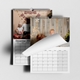 Custom photo calendars displaying family photographs and monthly planning grids