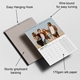 An A4 photo calendar showing features like an easy hanging hook, wire binding for smooth page turning, sturdy greyboard backing, and 170gsm silk paper. The displayed month is February, featuring a custom photo of your choice