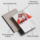 Personalised calendar with an easy hanging hook, wire binding, greyboard backing and 170gsm silk paper