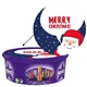 Purple Cadbury Heroes tub with personalised Christmas sticker on the lid, featuring a smiling Santa illustration and the message 