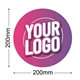 Circular custom sticker measuring 200mm with the text Your Logo in bold white font on a purple gradient background. Perfect for personalising gifts or products.