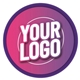 Circular customisable sticker with a purple gradient background and the text Your Logo in bold white font, bordered by a dark purple rim. Suitable for personalising tubs or gifts.