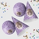 Customised party hatswith your own image and number, arranged alongside scattered colourful confetti. The hats are displayed in upright and side positions, ideal for festive celebrations.