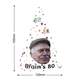 Flat design template for a personalised party hat, measuring 155mm in height and 120mm in width. The design features a colourful polka dot pattern, the text Brain's 80, and a photo of an elderly man wearing a flat cap.