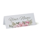 Personalised wedding place card with your name in elegant design on folded white cardstock. Minimalist design, set against a plain white background for a clean and sophisticated look.