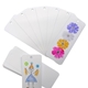 Pack of blank bookmarks with rounded corners and top hole, displayed fanned out. Some show hand-drawn designs including flowers and a stick figure. Ideal for custom colouring, personalised gifts, school crafts or creative projects.