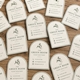 custom shaped business cards on a table
