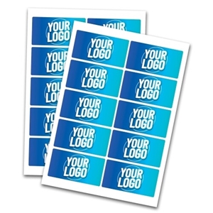 Two A4 sheets of personalised 95mm x 50mm rectangle labels, with 10 labels per sheet.