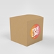 Custom 51mm round sticker with a personalised logo applied to a brown cardboard box. The label has a gradient design in orange and pink tones. Ideal for branding, packaging, or business promotions.