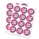 Two sheets of personalised 64mm round stickers featuring a custom logo design in pink and purple. Each sheet contains multiple labels, ideal for branding, packaging, or promotional use. Printed on high-quality adhesive paper.