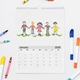 blank calendar being coloured in