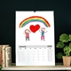 blank calendar in a room with a childs drawing on