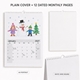 Personalised A4 wall calendar with a hand-drawn family Christmas scene, shown alongside its blank cover and white wire binding.