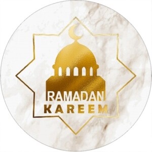Eid or Ramadan Mubarak 37mm circle labels gold design
