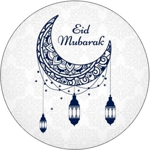 35 Eid Mubarak 37mm Circle Labels Blue Design